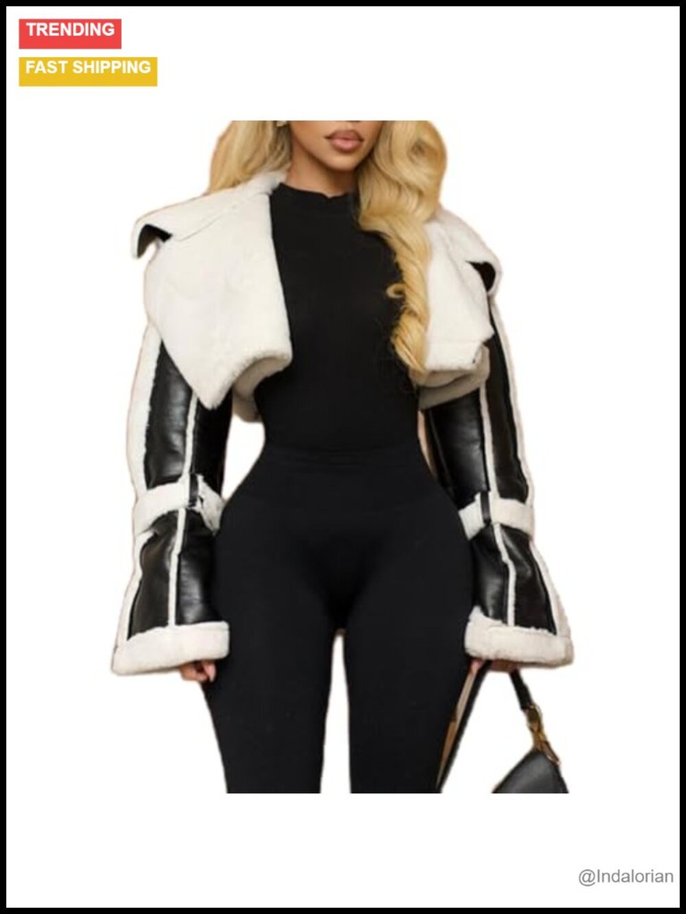 Women's PU Leather Crop Jacket Vintage Faux Leather Patchwork Winter Streetwear
